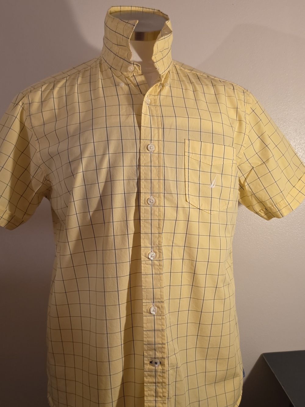 Nautica Yellow Short-Sleeve Windowpane Button-Down Shirt